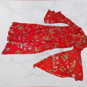 Vintage Myesper California Bohemian Red Floral Kimono L/XL